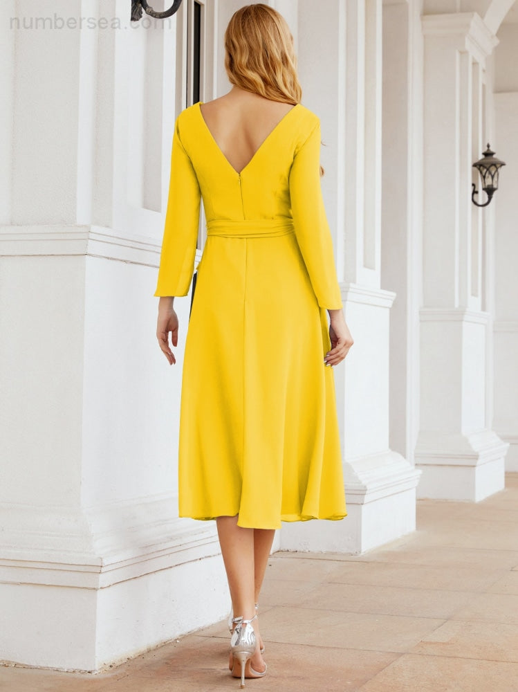 Brautjungfernkleid mit V-Rücken und Taillengürtel für die Mutter der Braut, Hochzeitsgäste, SY28031