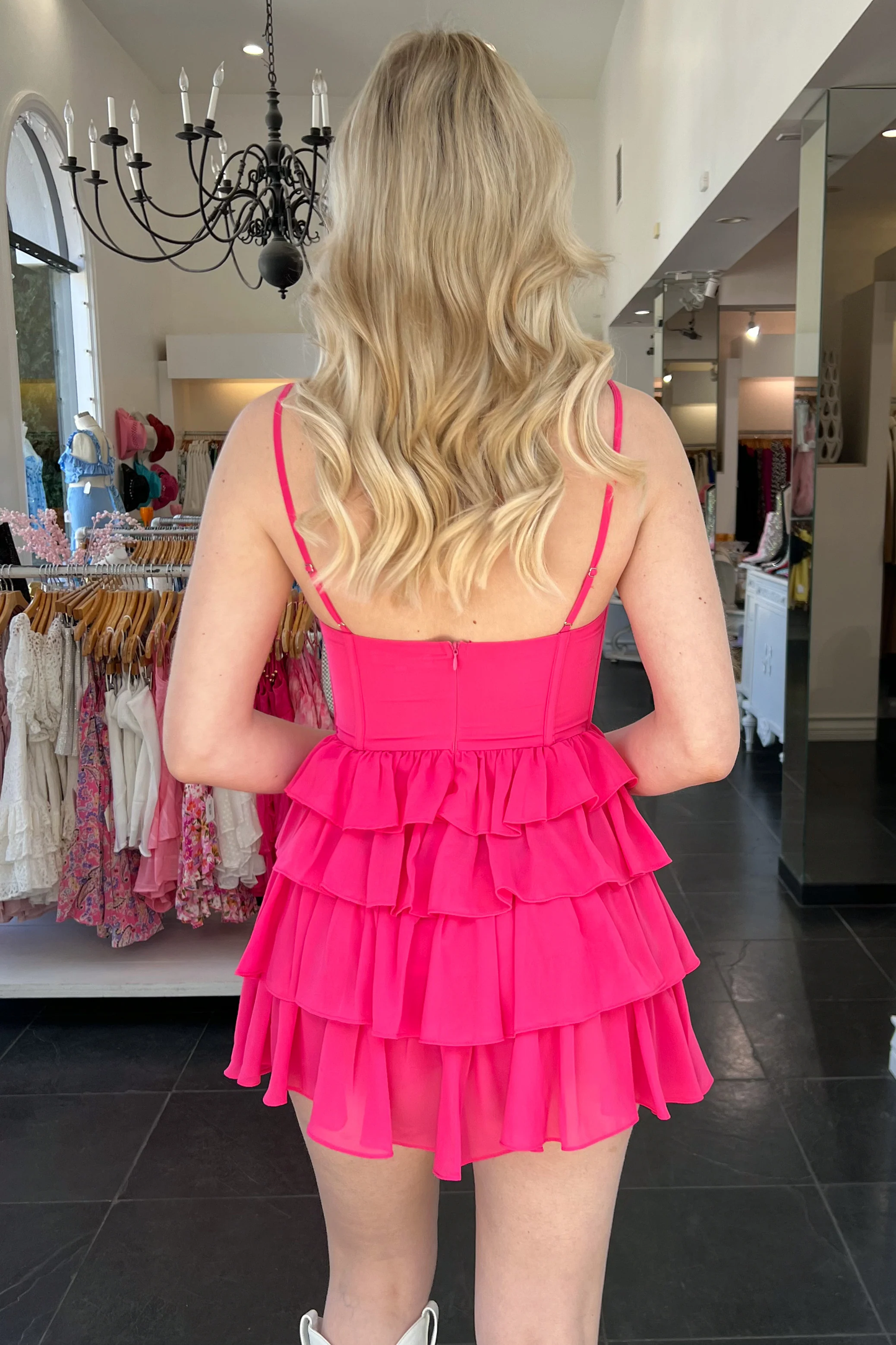 A-Linie Spaghettiträger Homecoming Kleid, Schönes Pink Partykleid Y2287