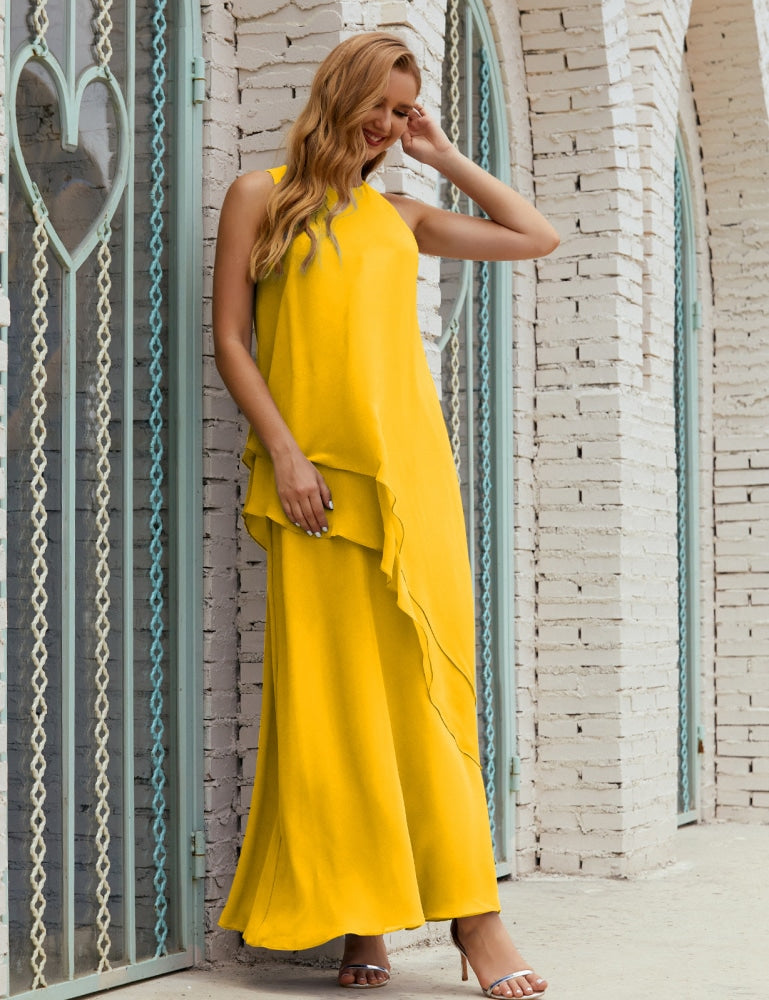 Chiffon Langes Plus Size Kleider für die Brautmutter Formales Brautjungfern-Abschlussballkleid SY28019