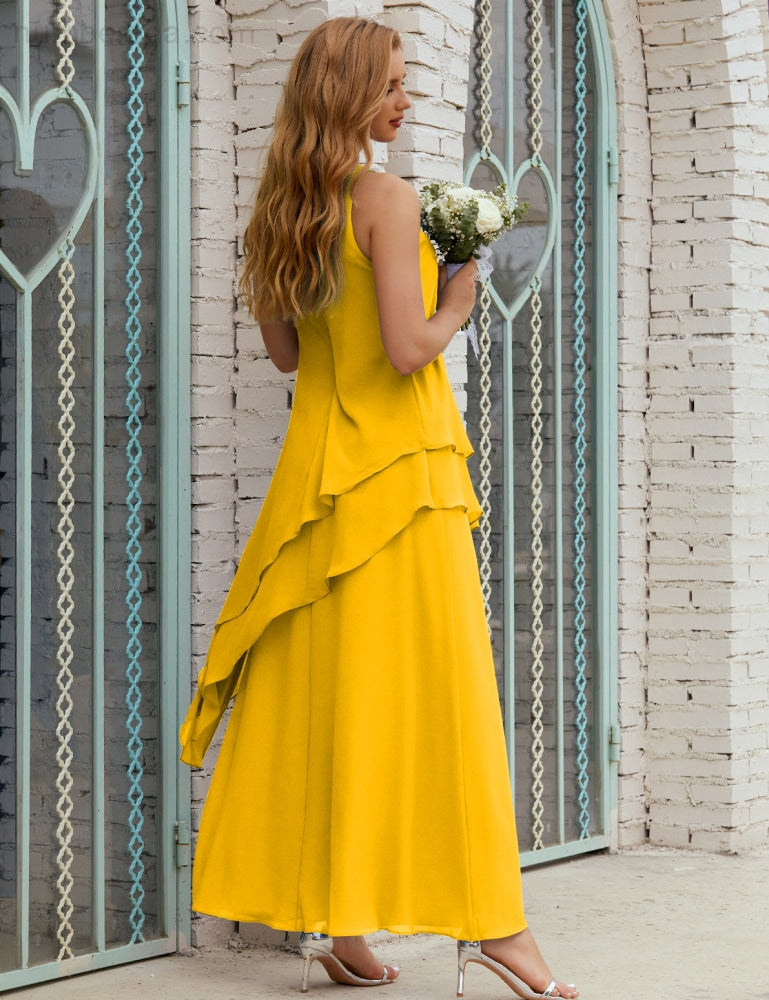 Chiffon Langes Plus Size Kleider für die Brautmutter Formales Brautjungfern-Abschlussballkleid SY28019