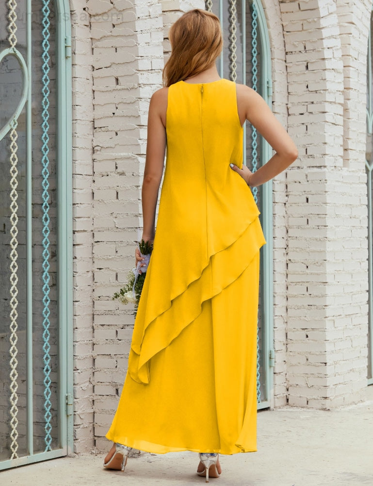 Chiffon Langes Plus Size Kleider für die Brautmutter Formales Brautjungfern-Abschlussballkleid SY28019