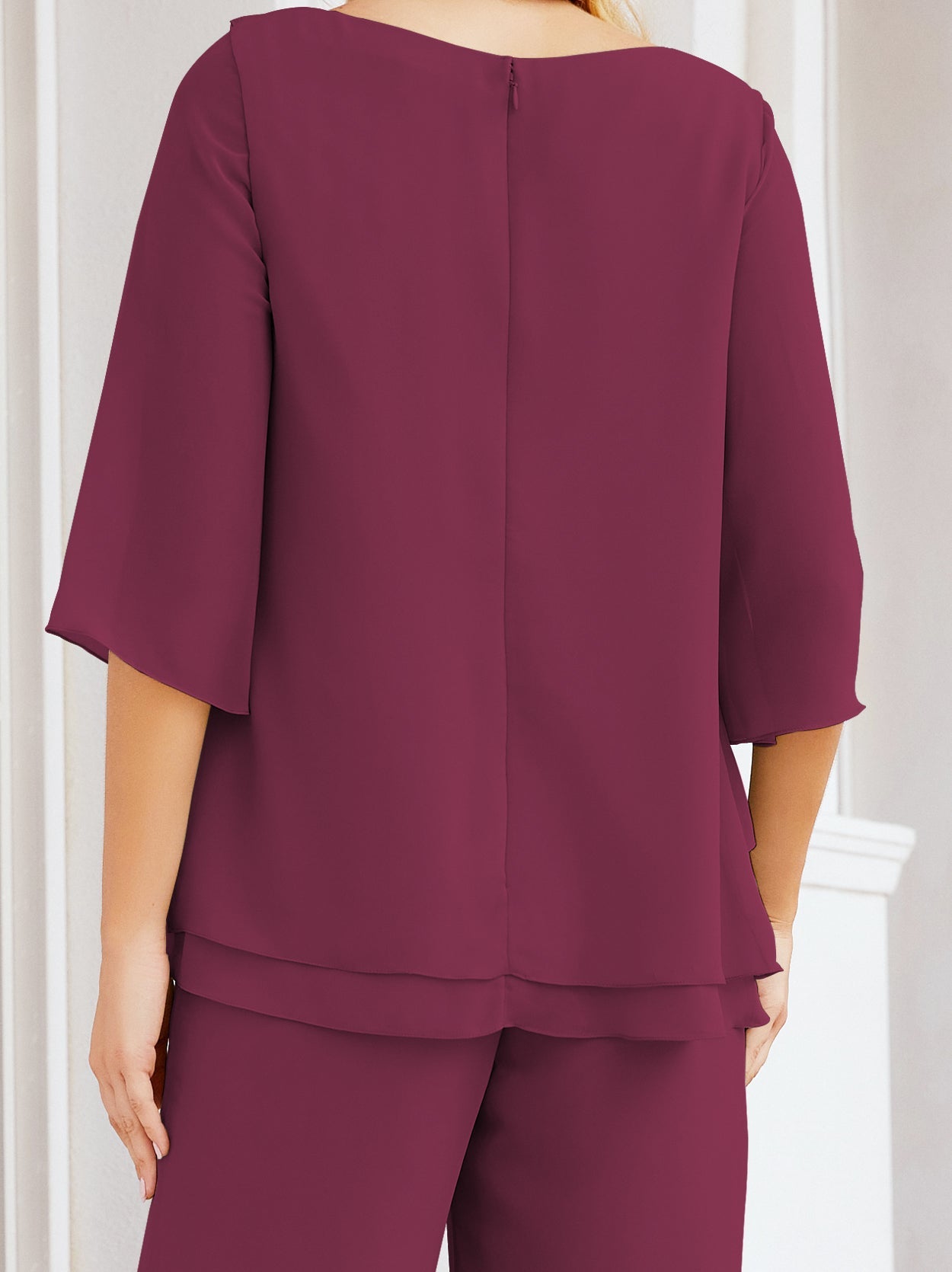 Sunnderly Elegant 2 Piece Mother of The Bride Dress Plus Size Pant Suits Ruffle Layers Sliver Housecoat SY28064