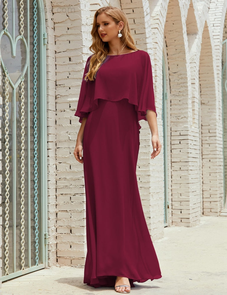 Vestido de dama de honor Sunnderly para mujer, de gasa, manga larga y cuello en V, vestido formal para boda o fiesta SY28018