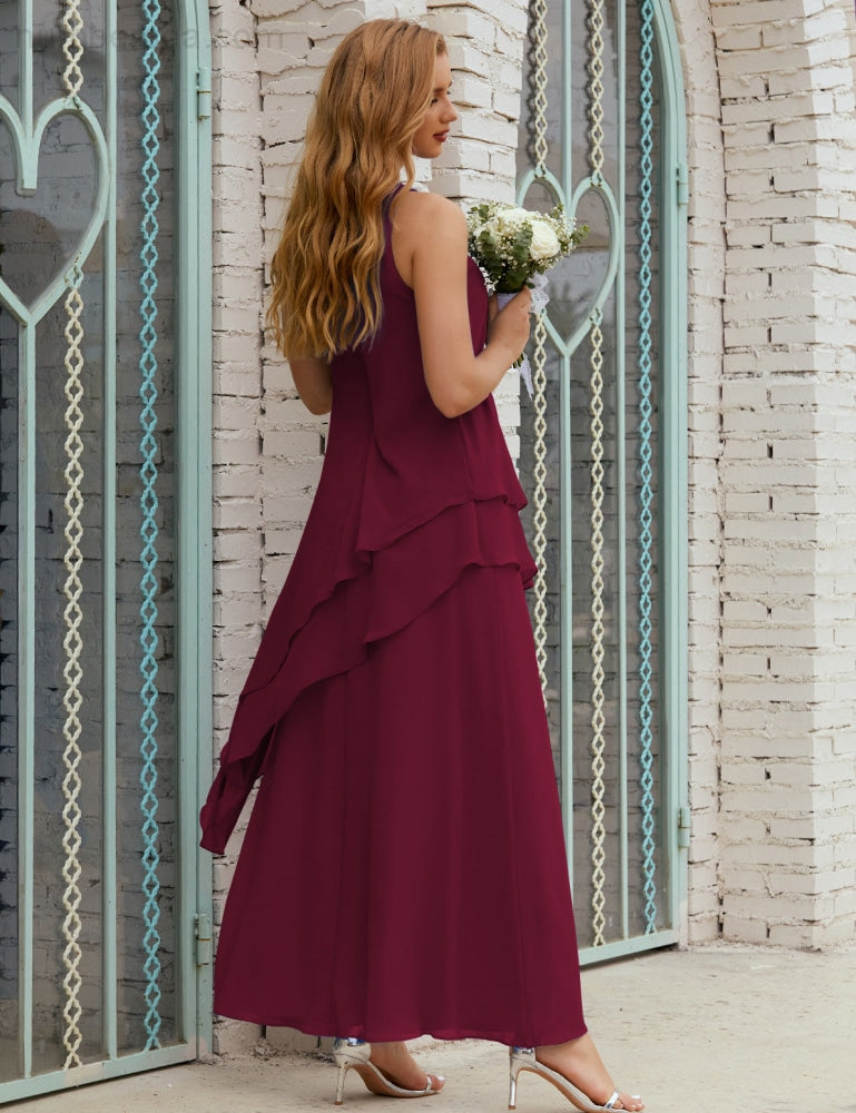 Chiffon Langes Plus Size Kleider für die Brautmutter Formales Brautjungfern-Abschlussballkleid SY28019