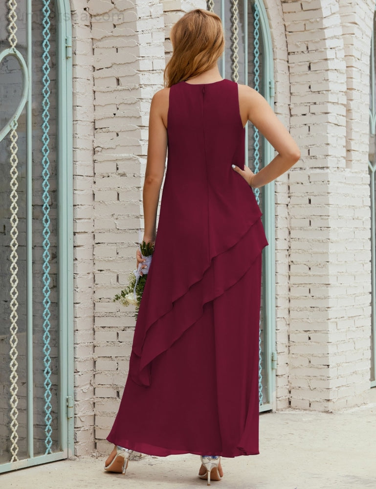 Chiffon Langes Plus Size Kleider für die Brautmutter Formales Brautjungfern-Abschlussballkleid SY28019