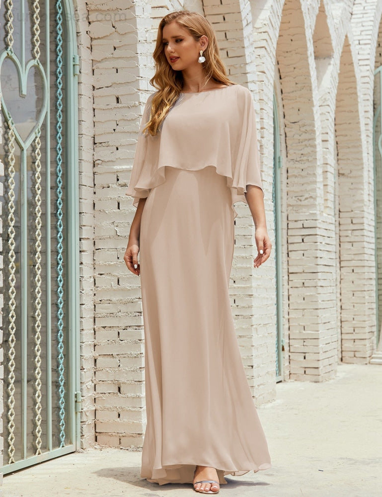 Vestido de dama de honor Sunnderly para mujer, de gasa, manga larga y cuello en V, vestido formal para boda o fiesta SY28018