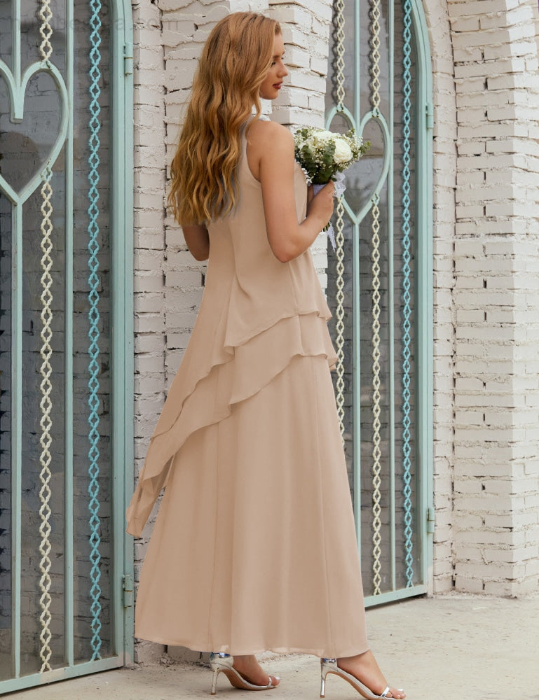 Chiffon Langes Plus Size Kleider für die Brautmutter Formales Brautjungfern-Abschlussballkleid SY28019