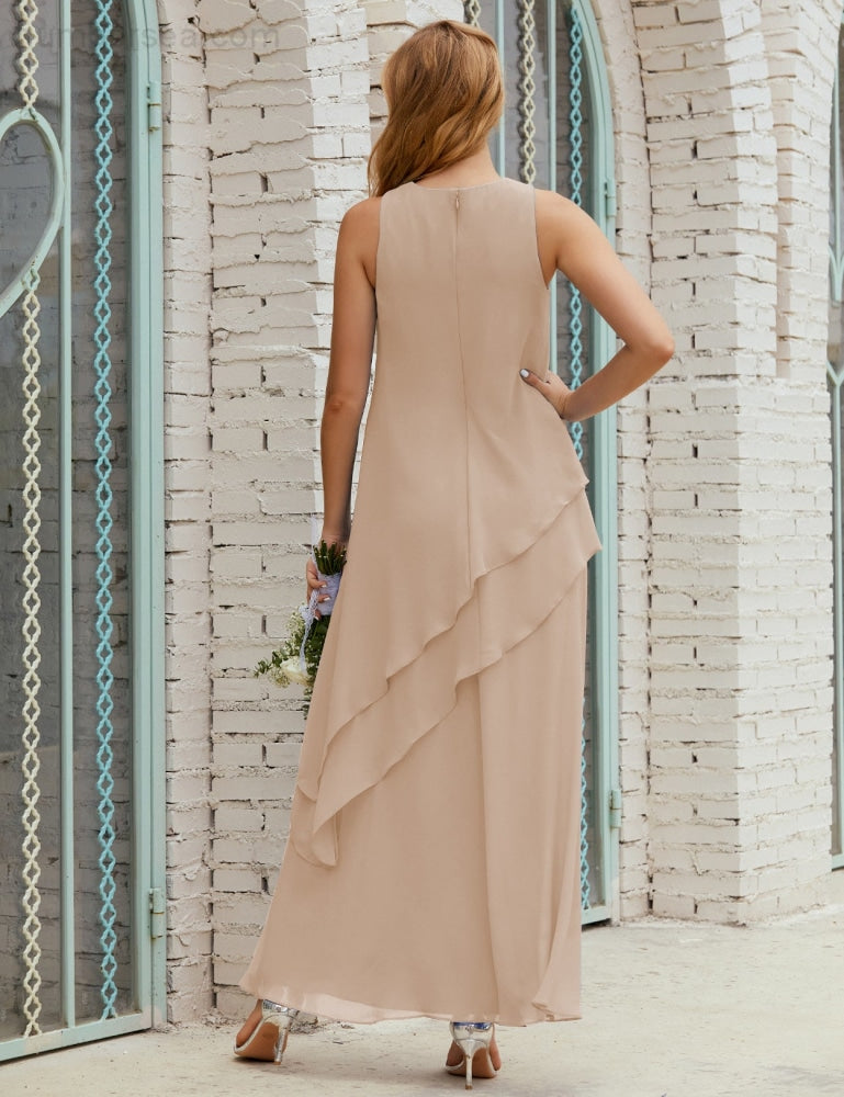 Chiffon Langes Plus Size Kleider für die Brautmutter Formales Brautjungfern-Abschlussballkleid SY28019
