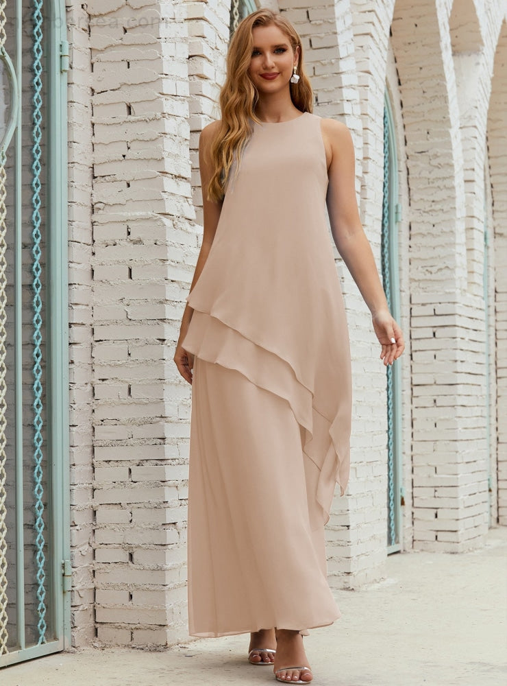Chiffon Langes Plus Size Kleider für die Brautmutter Formales Brautjungfern-Abschlussballkleid SY28019