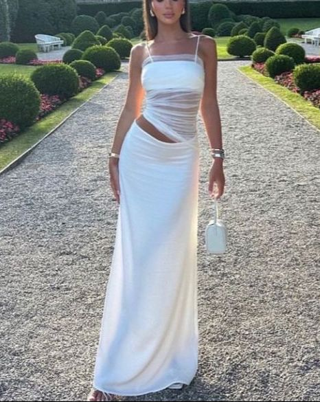 Sexy weißes enges Abendkleid, ästhetisches Outfit, Kleid Y4664