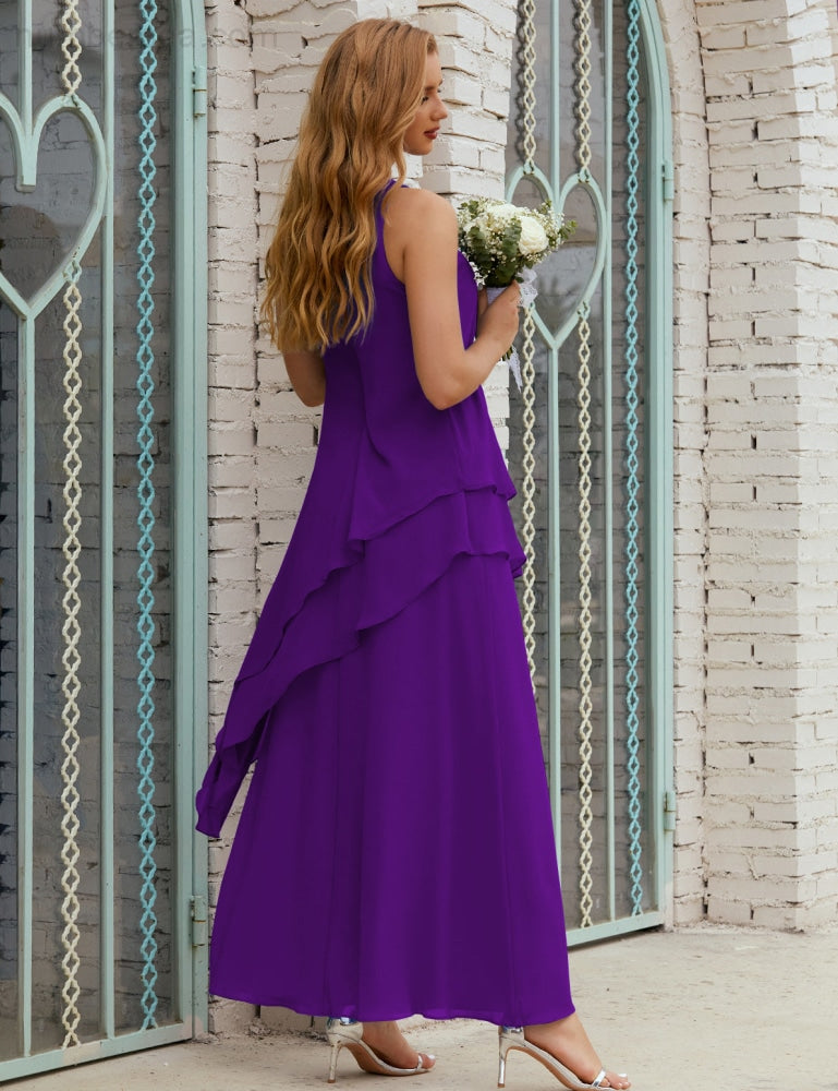Chiffon Langes Plus Size Kleider für die Brautmutter Formales Brautjungfern-Abschlussballkleid SY28019