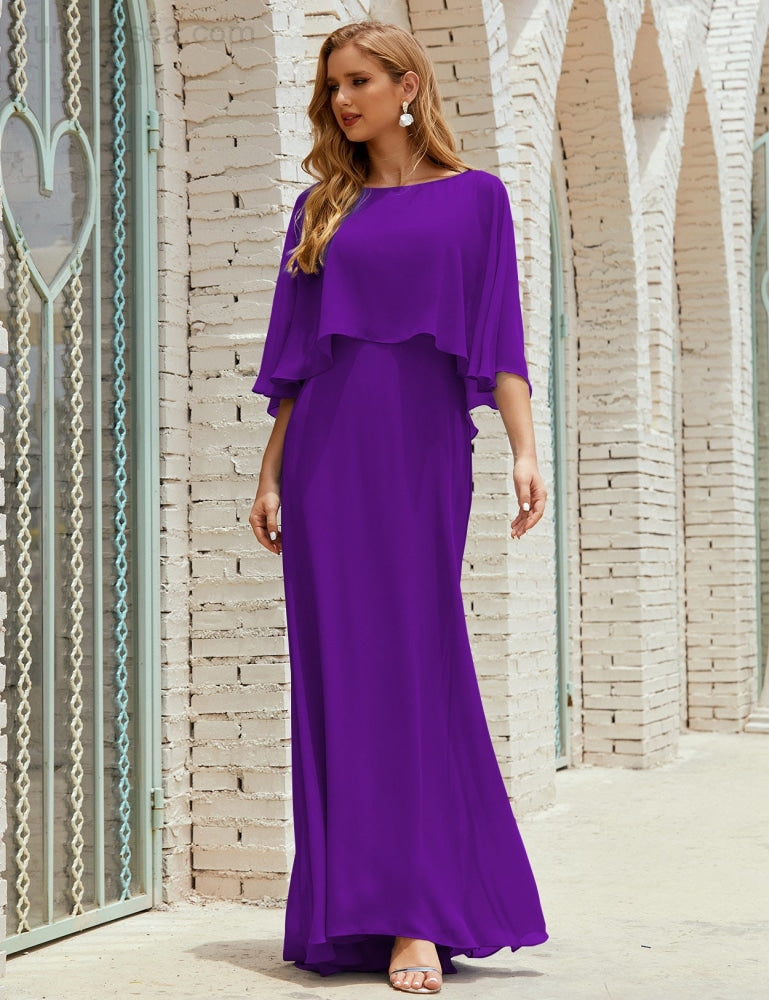 Vestido de dama de honor Sunnderly para mujer, de gasa, manga larga y cuello en V, vestido formal para boda o fiesta SY28018