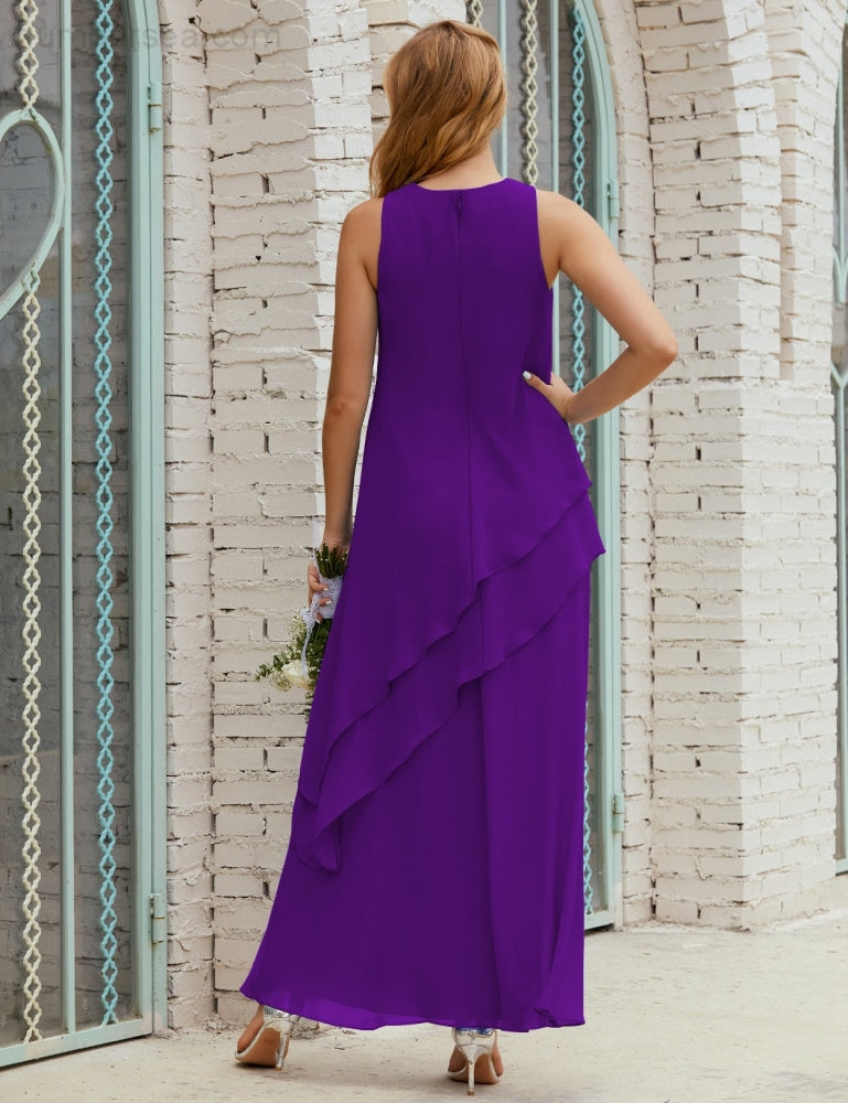 Chiffon Langes Plus Size Kleider für die Brautmutter Formales Brautjungfern-Abschlussballkleid SY28019