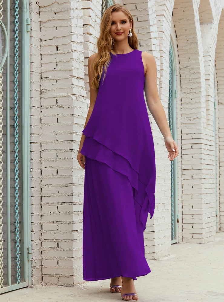 Chiffon Langes Plus Size Kleider für die Brautmutter Formales Brautjungfern-Abschlussballkleid SY28019