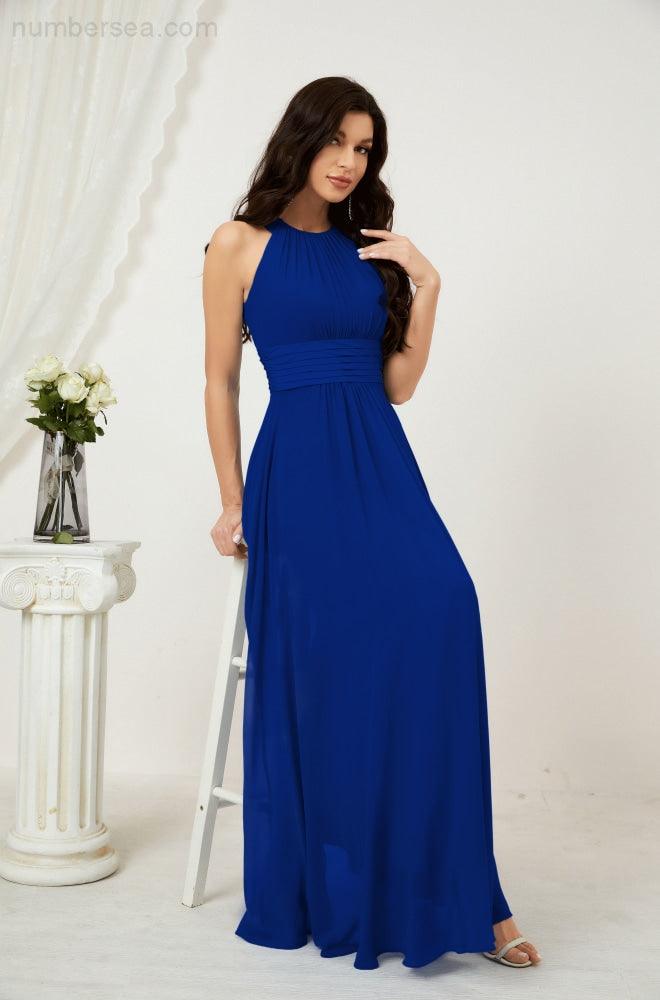 Sunnderly Formal Party Gown Dress Chiffon Halter Long Sleeveless Bridesmaid Dresses SY2802