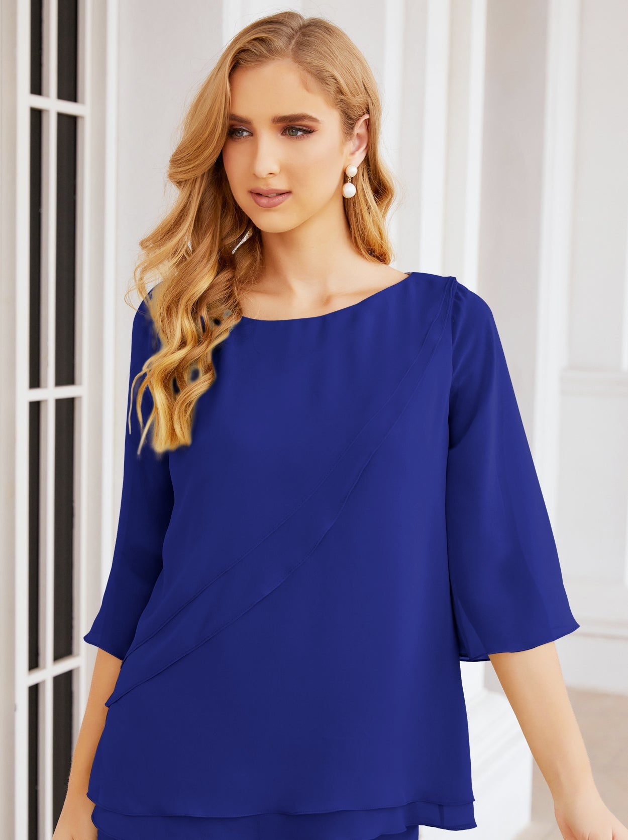 Sunnderly Elegant 2 Piece Mother of The Bride Dress Plus Size Pant Suits Ruffle Layers Sliver Housecoat SY28064