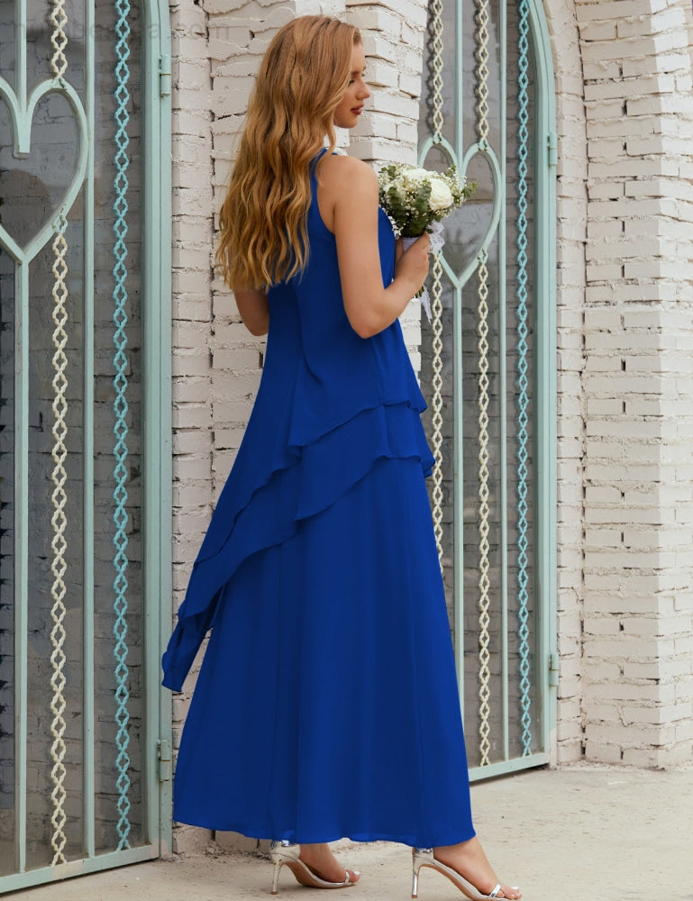 Chiffon Langes Plus Size Kleider für die Brautmutter Formales Brautjungfern-Abschlussballkleid SY28019