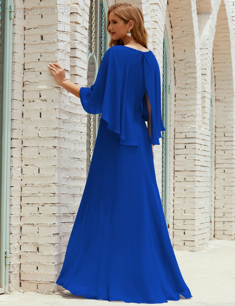 Vestido de dama de honor Sunnderly para mujer, de gasa, manga larga y cuello en V, vestido formal para boda o fiesta SY28018
