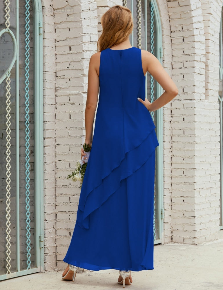 Chiffon Langes Plus Size Kleider für die Brautmutter Formales Brautjungfern-Abschlussballkleid SY28019