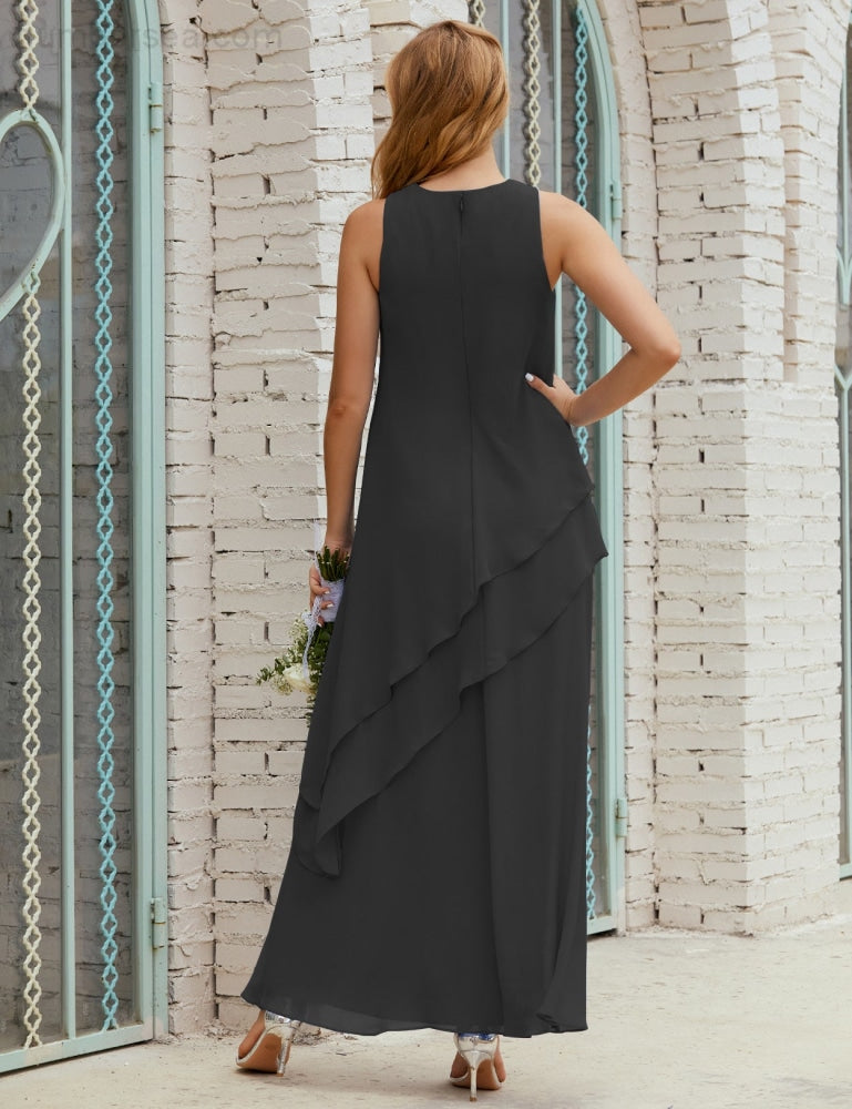 Chiffon Langes Plus Size Kleider für die Brautmutter Formales Brautjungfern-Abschlussballkleid SY28019