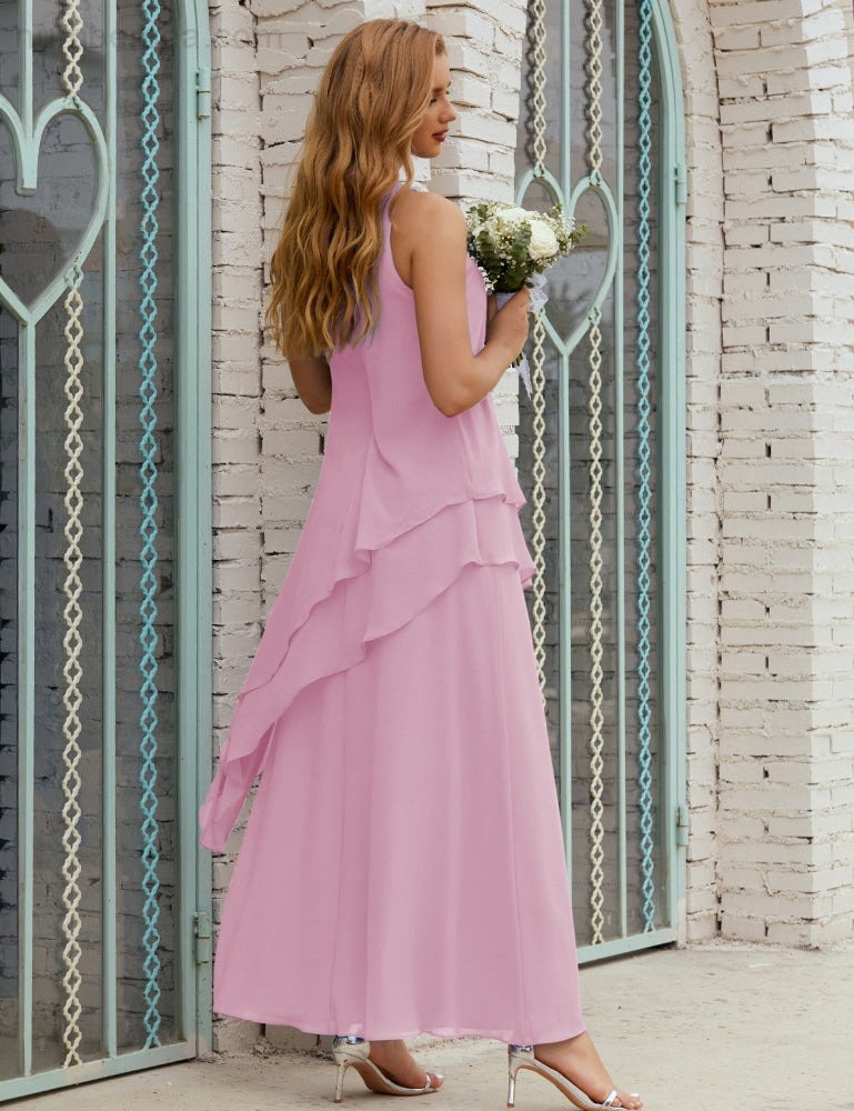 Chiffon Langes Plus Size Kleider für die Brautmutter Formales Brautjungfern-Abschlussballkleid SY28019