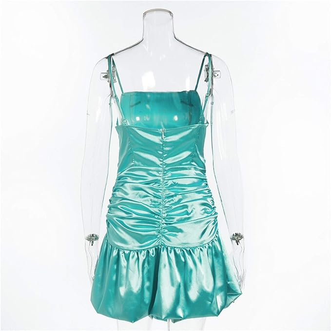 New mintgrün engen Rock sexy Faltenrock hohe Taille gefaltete Satin-Kleid, kurzes Heimkehrkleid Y1903
