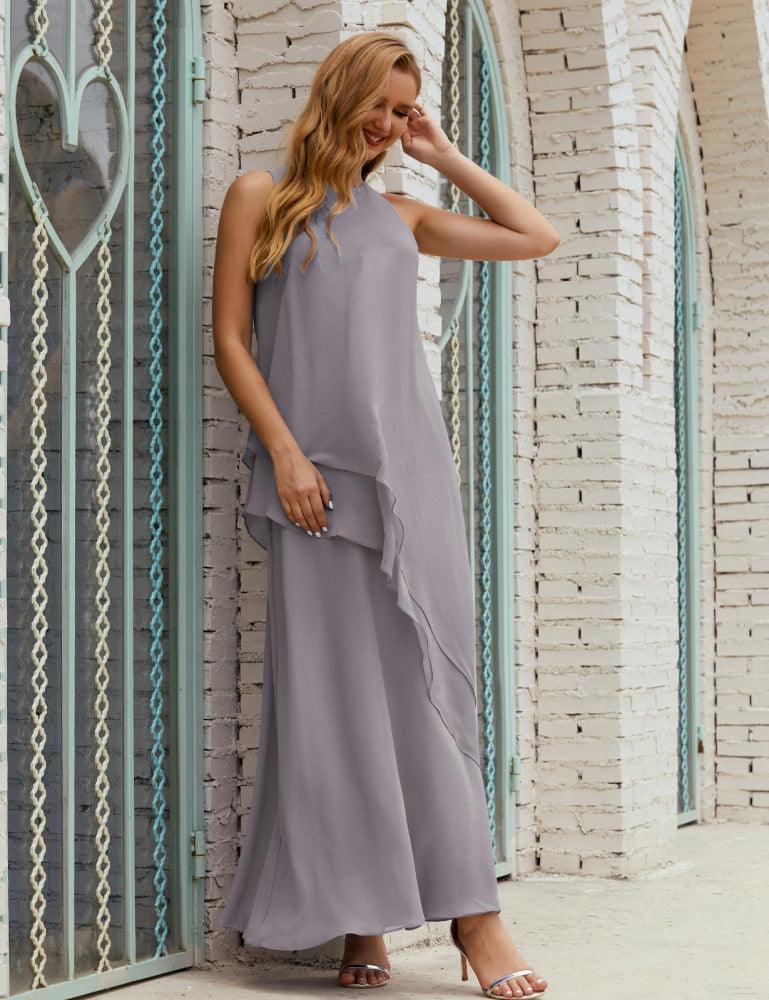 Chiffon Langes Plus Size Kleider für die Brautmutter Formales Brautjungfern-Abschlussballkleid SY28019
