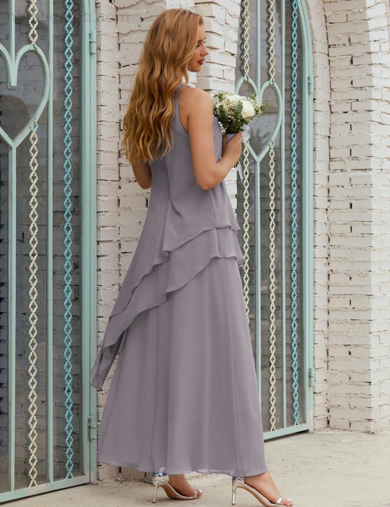 Chiffon Langes Plus Size Kleider für die Brautmutter Formales Brautjungfern-Abschlussballkleid SY28019