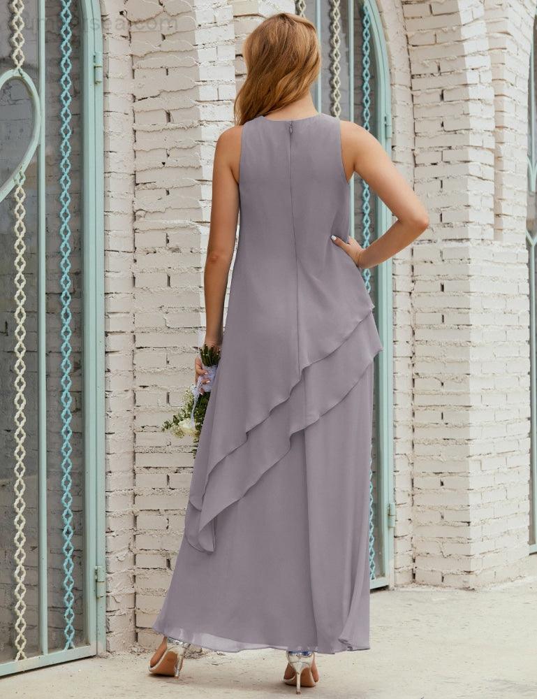 Chiffon Langes Plus Size Kleider für die Brautmutter Formales Brautjungfern-Abschlussballkleid SY28019