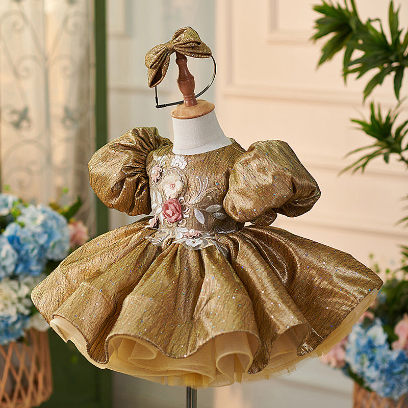 Vestido de fiesta de primer cumpleaños para niña, de jacquard, hasta la rodilla