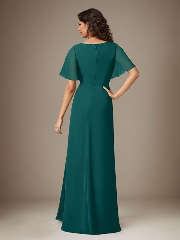 Dunkelmarineblaues Etuikleid aus Chiffon mit Perlen