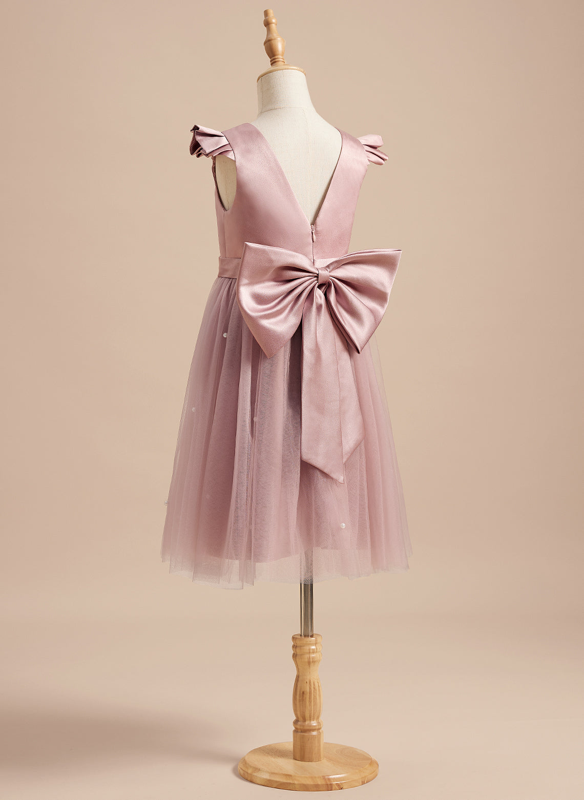 A-line Satin Tulle Knee-length Dusty Rose Dress (2003227179)