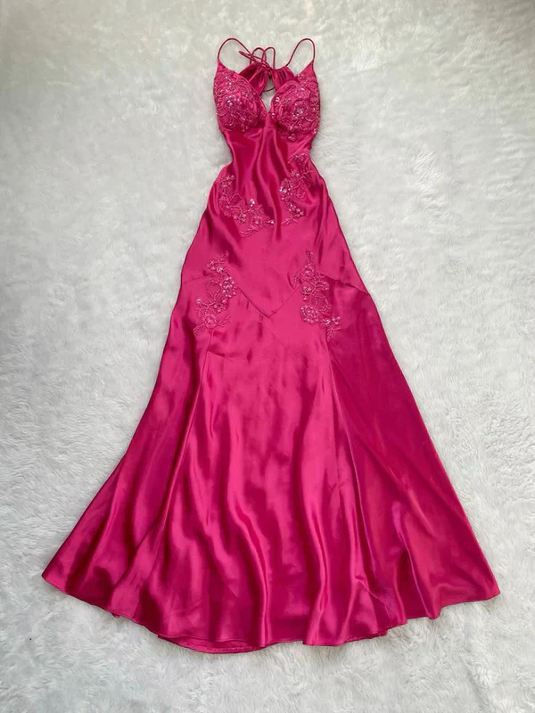 Charmantes Hot Pink Langes Abendkleid Perlenbesetztes Ballkleid Partykleid Y7526