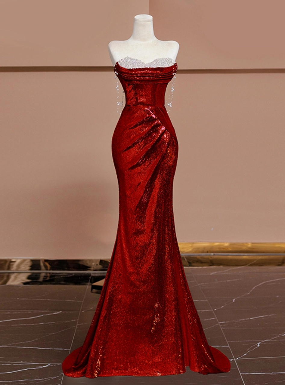 Glitzerndes Meerjungfrau-Pailletten-Abendkleid mit herzförmigem Ausschnitt Y7612