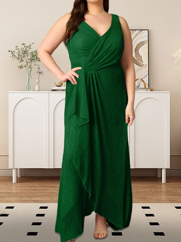 A-Linien-Kleid mit V-Ausschnitt, gerüschtem Metallic-Netz
