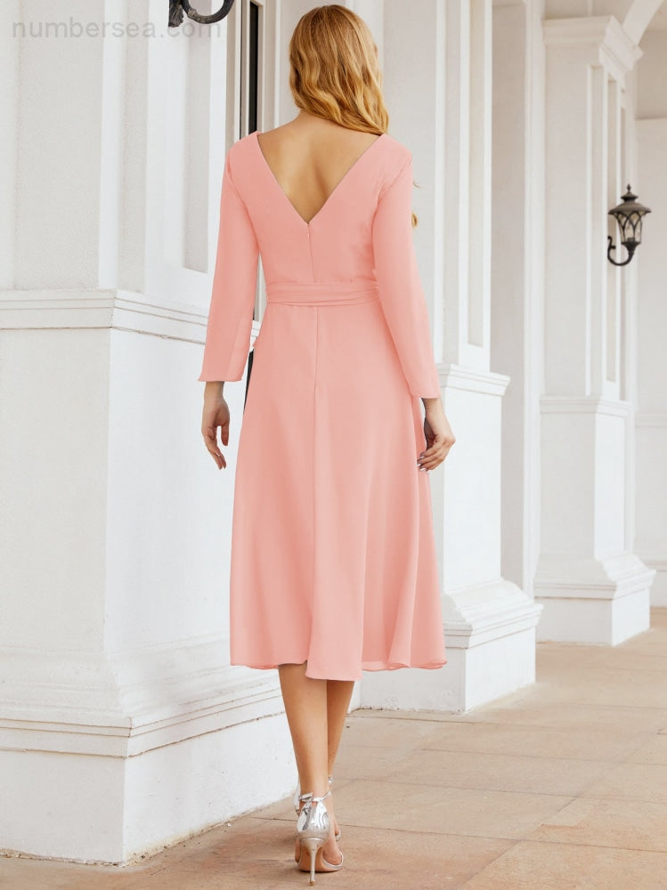 Brautjungfernkleid mit V-Rücken und Taillengürtel für die Mutter der Braut, Hochzeitsgäste, SY28031