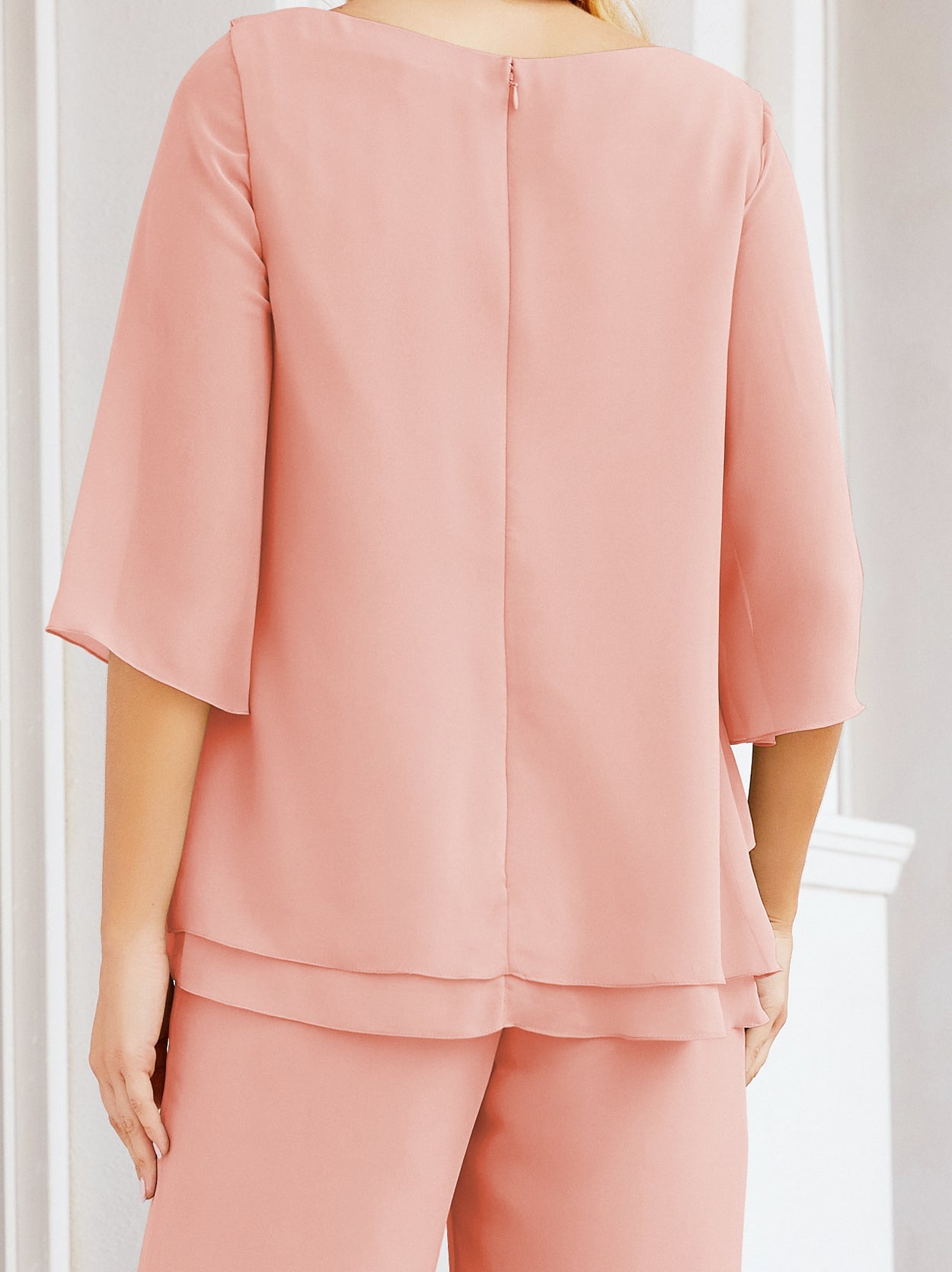 Sunnderly Elegant 2 Piece Mother of The Bride Dress Plus Size Pant Suits Ruffle Layers Sliver Housecoat SY28064