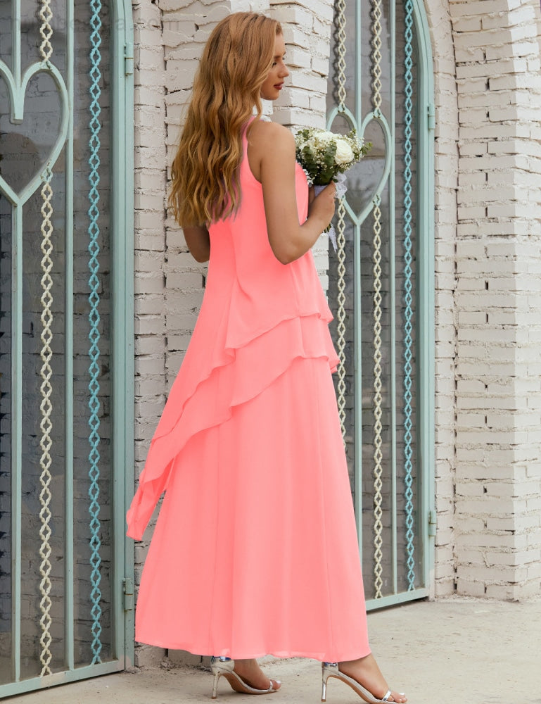 Chiffon Langes Plus Size Kleider für die Brautmutter Formales Brautjungfern-Abschlussballkleid SY28019