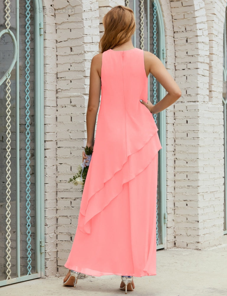 Chiffon Langes Plus Size Kleider für die Brautmutter Formales Brautjungfern-Abschlussballkleid SY28019