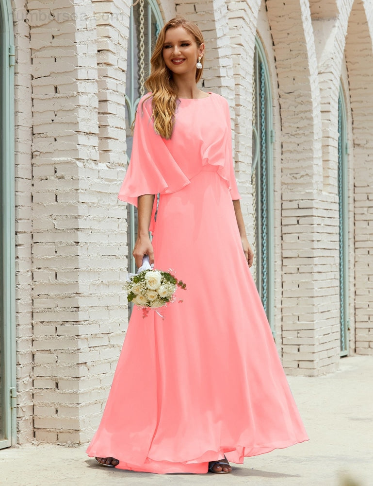 Vestido de dama de honor Sunnderly para mujer, de gasa, manga larga y cuello en V, vestido formal para boda o fiesta SY28018