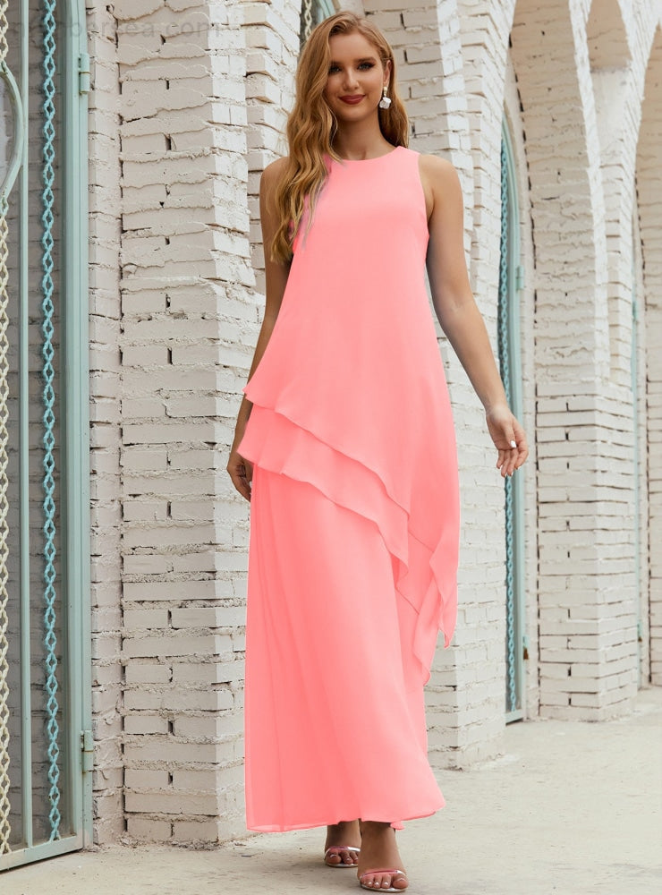 Chiffon Langes Plus Size Kleider für die Brautmutter Formales Brautjungfern-Abschlussballkleid SY28019