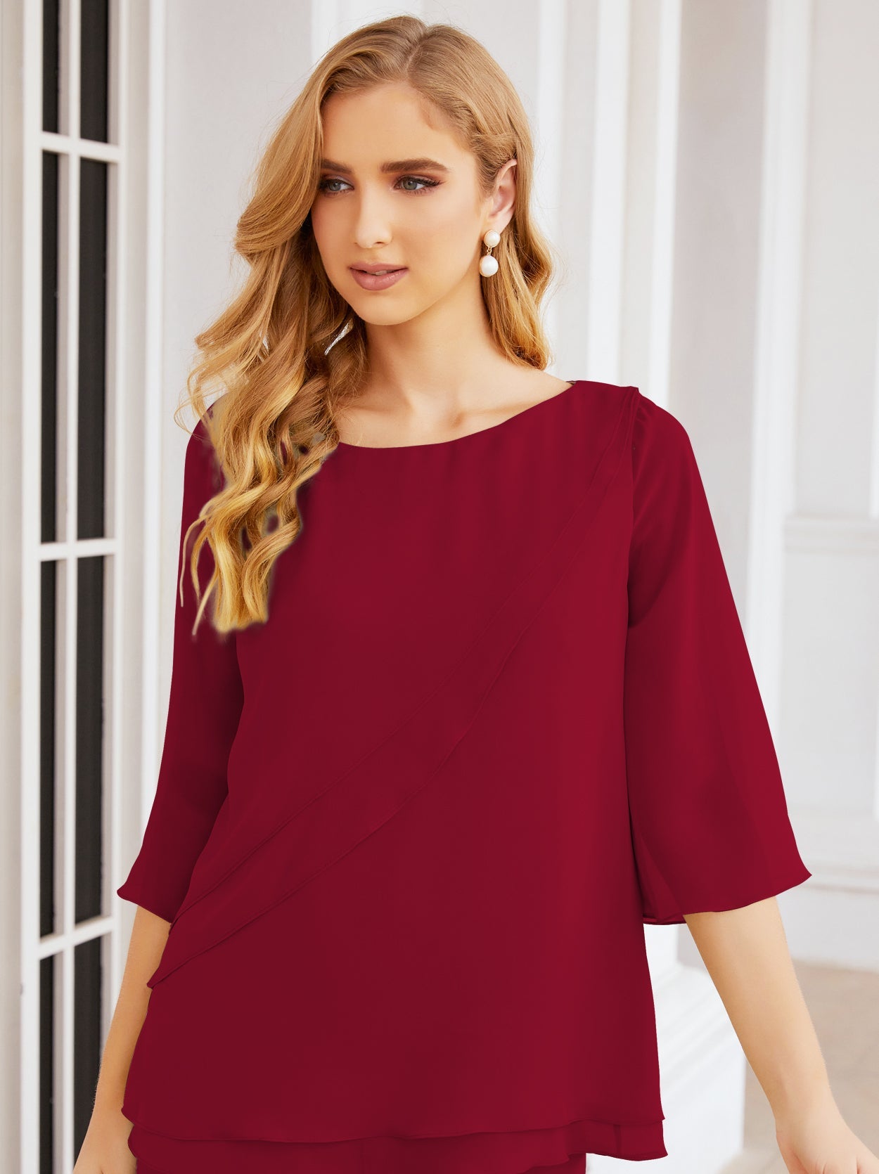 Sunnderly Elegant 2 Piece Mother of The Bride Dress Plus Size Pant Suits Ruffle Layers Sliver Housecoat SY28064