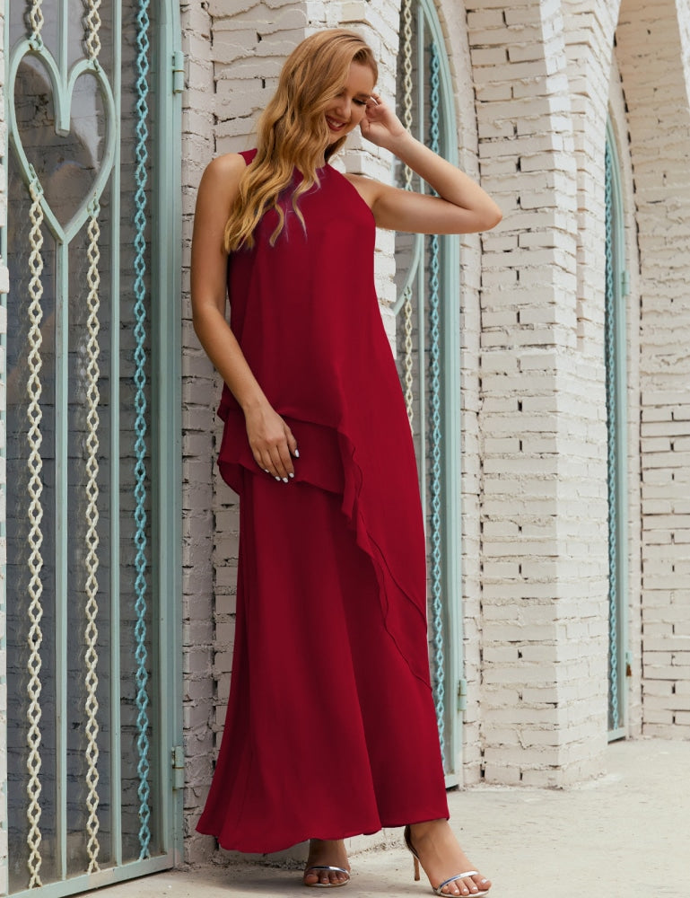 Chiffon Langes Plus Size Kleider für die Brautmutter Formales Brautjungfern-Abschlussballkleid SY28019