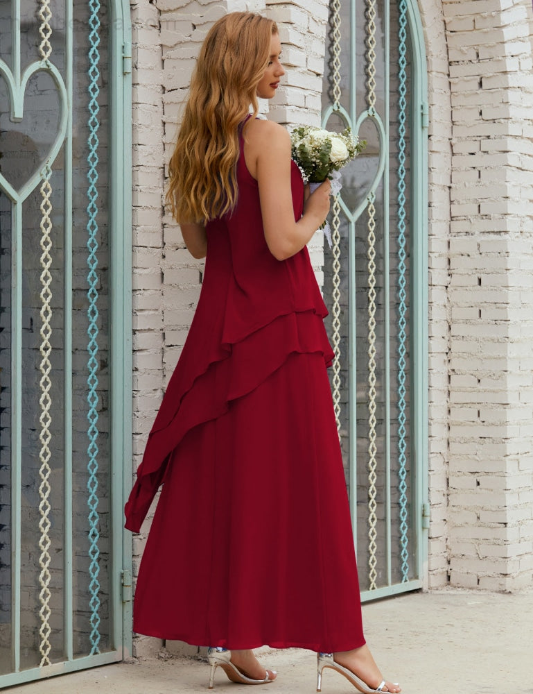 Chiffon Langes Plus Size Kleider für die Brautmutter Formales Brautjungfern-Abschlussballkleid SY28019