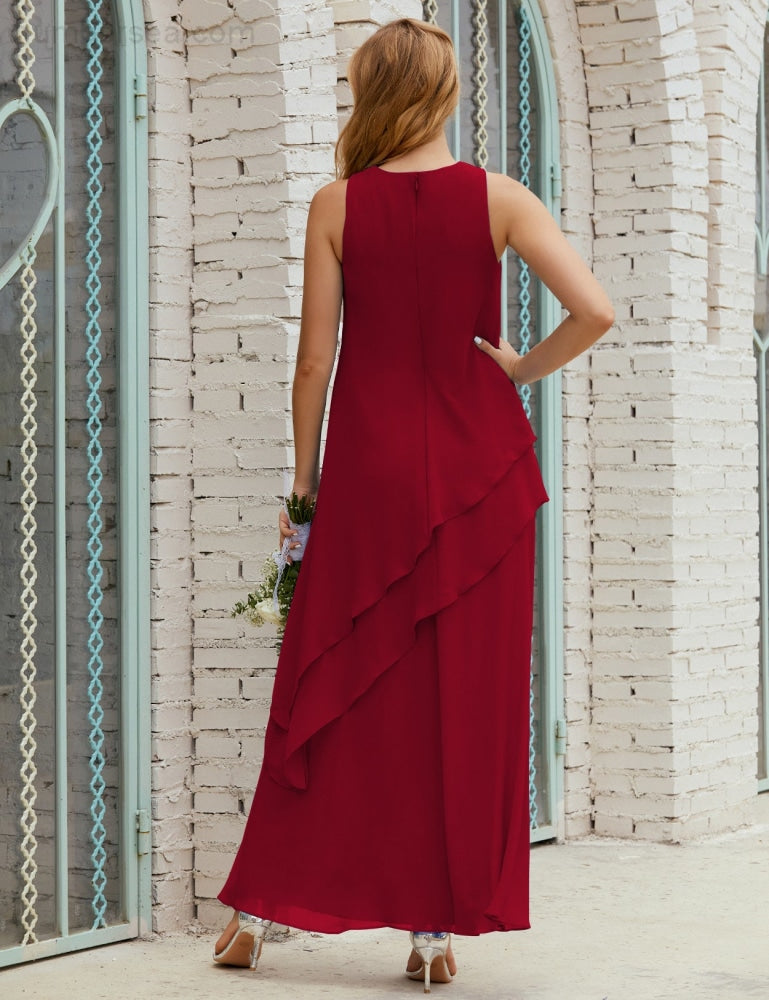 Chiffon Langes Plus Size Kleider für die Brautmutter Formales Brautjungfern-Abschlussballkleid SY28019