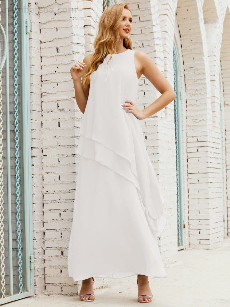 Chiffon Langes Plus Size Kleider für die Brautmutter Formales Brautjungfern-Abschlussballkleid SY28019