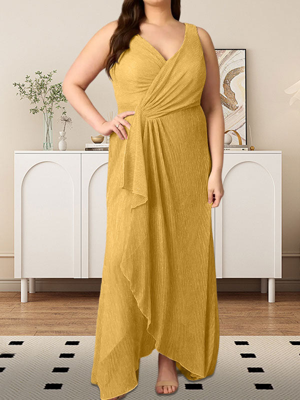 A-Linien-Kleid mit V-Ausschnitt, gerüschtem Metallic-Netz