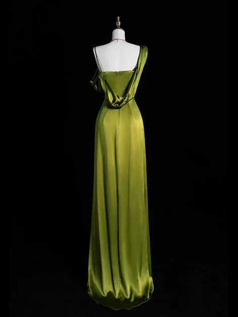 Elegantes One-Shoulder-Abendkleid in Grün mit Schlitz Y8218