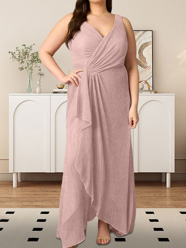 A-Linien-Kleid mit V-Ausschnitt, gerüschtem Metallic-Netz