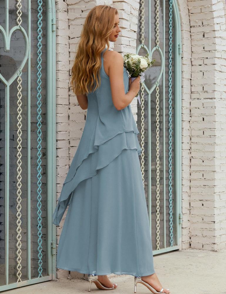 Chiffon Langes Plus Size Kleider für die Brautmutter Formales Brautjungfern-Abschlussballkleid SY28019